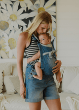 the classic shortie - the mumsie baby wearing overalls maternity baby carrier pregnancy