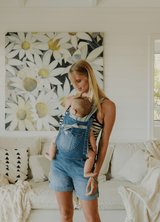 the classic shortie - the mumsie baby wearing overalls maternity baby carrier pregnancy