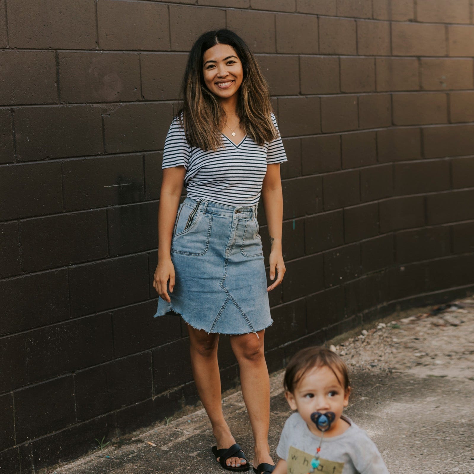 the madison skirt - the mumsie baby wearing overalls maternity baby carrier pregnancy